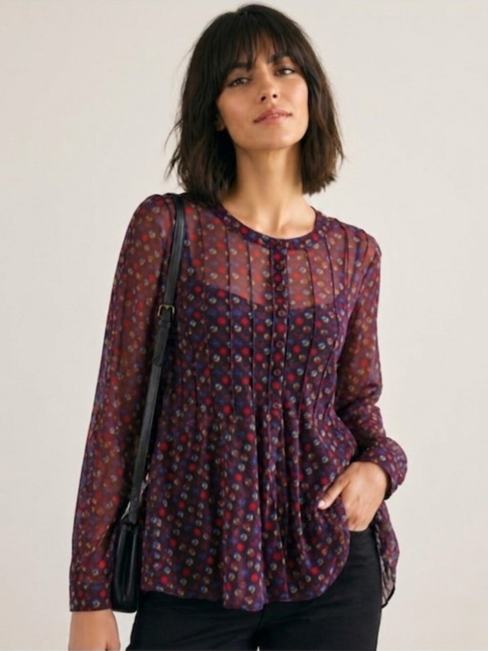 Aventures des Toiles Sheer Printed Blouse – Art to Wear Statement Top, Size 44